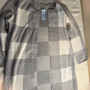 LOFT Gray and Cream Checkered Sweater